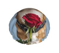 Cuffia da doccia a doppio strato per donne, riutilizzabile cuffia elastica da bagno cane che tiene una rosa tappi per capelli impermeabili da donna spa salone doccia tappi per capelli