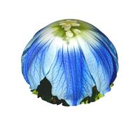 Cuffia da doccia a doppio strato per donne, riutilizzabile cuffia elastica da bagno con fiori blu tappi per capelli impermeabili da donna spa salone doccia tappi per capelli