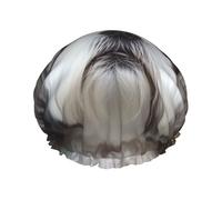 Cuffia da doccia a doppio strato per donne, riutilizzabile cuffia elastica da bagno Shih Tzu tappi per capelli per cani impermeabili da donna spa salone doccia tappi per capelli
