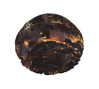 Cuffia da doccia a doppio strato per donne, riutilizzabile, elastica, cuffia da bagno City Seattle, impermeabile, da donna, per spa, salone, doccia