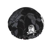 Cuffia da doccia a doppio strato per donne, riutilizzabile, elastica, cuffia da bagno rosa gotica per capelli, impermeabile, da donna, per spa, salone, doccia