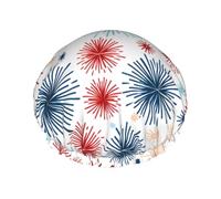 Cuffia da doccia a doppio strato, riutilizzabile, impermeabile, con stampa di fuochi d'artificio, da donna