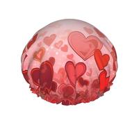 Cuffia da doccia a forma di cuore, grande, riutilizzabile, a doppio strato, impermeabile, con fascia elastica, per tutte le acconciature, adatta ai viaggi