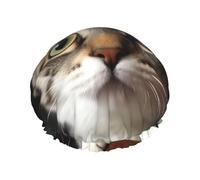 Cuffia da doccia a forma di gatto curioso, per donne e uomini, grande, riutilizzabile, a doppio strato, impermeabile, con fascia elastica, per tutte le acconciature, adatta ai viaggi