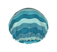 Cuffia da doccia a righe blu a onde da donna riutilizzabile grande cuffia da doccia da uomo Quick dry cura capelli lunghi corti bagno per bambini