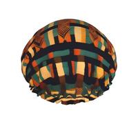 Cuffia da doccia africana classica con stampa a trama elastica, riutilizzabile, per capelli, a doppio strato