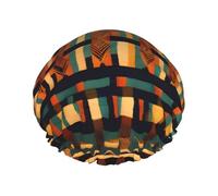 Cuffia da doccia africana classica con stampa intrecciata, da donna, grande, lavabile, con fascia elastica