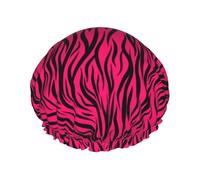 Cuffia da doccia alla moda con stampa zebrata rossa e rosa per donne, riutilizzabile a doppio strato, fascia elastica per capelli lunghi, cuffia da bagno per doccia