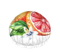 Cuffia da doccia arancione acquerello Frutta fresca estiva Foglie di fiori succosi Cerchio disegnato a mano Donne Riutilizzabili Copricapi a doppio strato Cappello da doccia morbido per tutta la lun