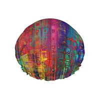 Cuffia da doccia Art Rainbow Abstract Grunge Texture Graffiti Motivo geometrico Design moderno Cuffie da doccia per donna DoubleBathing Shower Hat Protezione dei capelli Riutilizzabile