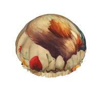 Cuffia da doccia artistica con disegno di pollo, per donne e uomini, grande, riutilizzabile, a doppio strato, impermeabile, con fascia elastica, per tutte le acconciature, adatta ai viaggi