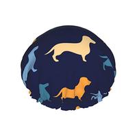 Cuffia da doccia Bassotto Blu Arancione Cane Cuffia da bagno riutilizzabile Elastico Cappello da doccia da bagno Morbido impermeabile Per cappucci per capelli di tutte le lunghezze