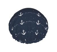 Cuffia da doccia bianca con stampa spray con ancora da donna, riutilizzabile, a doppio strato, fascia elastica, per capelli lunghi, per doccia