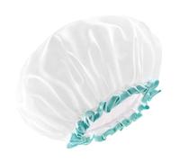 Cuffia da doccia bianca per capelli lunghi, impermeabile, lavabile, per donne e ragazze, cuffia da bagno extra large a doppio strato per capelli spessi