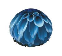 Cuffia da doccia blu con fiore di dalia per le donne riutilizzabile a doppio strato cuffia da bagno tappi per capelli fascia elastica impermeabile da donna spa salone doccia cappelli per capelli