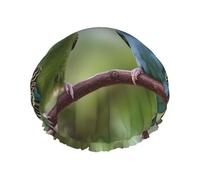 Cuffia da doccia blu e verde con parrocchetti da donna, a doppio strato, per capelli spessi, riutilizzabili, impermeabili, con fascia elastica, cappello da doccia lavabile, per uomini e donne, salone