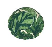 Cuffia da doccia botanica con fogliame verde, da donna, a doppio strato, per capelli spessi, riutilizzabile, impermeabile, con fascia elastica, cappello da doccia lavabile, per uomini e donne, salone
