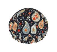 Cuffia da doccia classica con stampa floreale cachemire per donne, riutilizzabile a doppio strato con fascia elastica per capelli lunghi da bagno per doccia