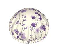 Cuffia da doccia classica con stampa floreale viola per donne, riutilizzabile a doppio strato, fascia elastica per capelli lunghi, cuffia da bagno per doccia