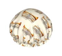 Cuffia da doccia classica con stampa musicale a tromba, da donna, riutilizzabile, a doppio strato, con fascia elastica, per capelli lunghi, cuffia da bagno per doccia