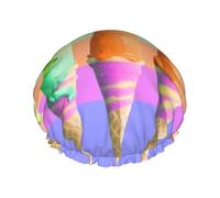 Cuffia da doccia color gelato arcobaleno sfumato per donne e uomini, regolabile, riutilizzabile, a doppio strato, impermeabile, fodera in EVA, fascia elastica per capelli per tutte le lunghezze di