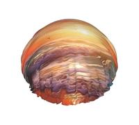 Cuffia da doccia colorata con gabbiano che vola sopra il cielo colorato, da donna, a doppio strato, spessa, riutilizzabile, impermeabile, con fascia elastica, cappello da doccia lavabile, per uomini e