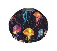 Cuffia da doccia colorata con meduse 1 stampa per donne, riutilizzabile a doppio strato, fascia elastica per capelli lunghi, cuffia da bagno per doccia