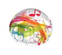 Cuffia da doccia colorata con note musicali stampate, per donne, grande, lavabile, con fascia elastica