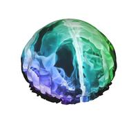 Cuffia da doccia colorata con note musicali stampate, per donne, grande, lavabile, con fascia elastica