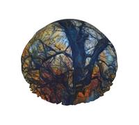 Cuffia da doccia colorata con stampa di alberi della vita, cuffia da doccia foderata per le donne riutilizzabile, cuffia da bagno impermeabile a doppio strato