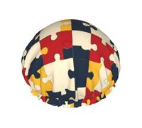 Cuffia da doccia colorata con stampa puzzle per donne, riutilizzabile a doppio strato, fascia elastica per capelli lunghi, cuffia da bagno per doccia