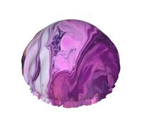 Cuffia da doccia colorata viola effetto marmo per donne e uomini, regolabile, riutilizzabile, a doppio strato, impermeabile, fodera in EVA, fascia elastica per capelli per tutte le lunghezze di