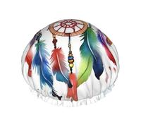 Cuffia da doccia con acchiappasogni ad acquerello, per donne e uomini, grande, riutilizzabile, a doppio strato, impermeabile, con fascia elastica, per tutte le acconciature, adatta ai viaggi