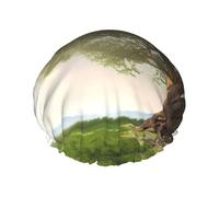 Cuffia da doccia con albero con ramo, per donne e uomini, grande, riutilizzabile, a doppio strato, impermeabile, con fascia elastica, per tutte le acconciature, adatta ai viaggi