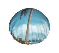 Cuffia da doccia con albero di cocco da spiaggia, per donne e uomini, grande, riutilizzabile, a doppio strato, impermeabile, con fascia elastica, per tutte le acconciature, adatta ai viaggi