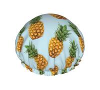 Cuffia da doccia con ananas.] Cuffia da donna riutilizzabile impermeabile, cuffia per capelli da doccia a doppio strato con cinturino elastico, taglia unica