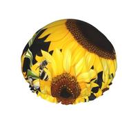 Cuffia da doccia con api girasole per le donne riutilizzabile a doppio strato cuffia da bagno tappi per capelli fascia elastica impermeabile da donna spa salone doccia cappelli per capelli