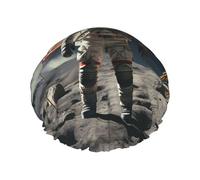 Cuffia da doccia con astronauta che atterrano sulla luna, riutilizzabile, a doppio strato, impermeabile, con fascia elastica, cappello da bagno per spa, salone, doccia, per donne e uomini