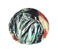 Cuffia da doccia con bandiera americana Statua Liberty, per donne e uomini, regolabile, riutilizzabile, a doppio strato, impermeabile, fodera in EVA, fascia elastica per capelli per tutte le lunghezze