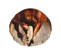 Cuffia da doccia con cavallo rosso che corre riutilizzabile a doppio strato, cuffia impermeabile per capelli con fascia elastica cappello da bagno spa salone doccia cappello per donne uomini