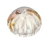 Cuffia da doccia con conchiglie e stelle marine sulla spiaggia, morbida e foderata, a doppio strato, lavabile, ampia fascia elastica per capelli