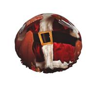 Cuffia da doccia con decorazione natalizia, con Babbo Natale, per donne e uomini, grande, riutilizzabile, a doppio strato, impermeabile, con fascia elastica, per tutte le acconciature, adatta ai