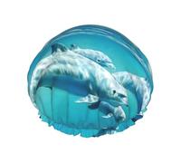 Cuffia da doccia con delfino che nuota nel mare blu per donne, cuffie da bagno elastiche e riutilizzabili, cuffia da doccia a doppio strato impermeabile, cuffie da doccia da bagno