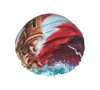 Cuffia da doccia con design a bandiera del porto per le donne, cuffie da bagno elastiche e riutilizzabili, cuffia da doccia a doppio strato impermeabile, cuffie da doccia da bagno