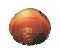 Cuffia da doccia con drago volante al tramonto, riutilizzabile, a doppio strato, impermeabile, con fascia elastica, per bagno, spa, salone, doccia, per donne e uomini