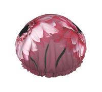 Cuffia da doccia con due fiori rosa per donne e uomini, grande, riutilizzabile, a doppio strato, impermeabile, con fascia elastica, per tutte le acconciature, adatta ai viaggi