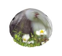 Cuffia da doccia con due piccoli conigli, per donne e uomini, grande, riutilizzabile, a doppio strato, impermeabile, con fascia elastica, per tutte le acconciature, adatta ai viaggi