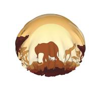 Cuffia da doccia con elefante e giraffa al tramonto per donne, cuffie da bagno elastiche e riutilizzabili, cuffia da doccia a doppio strato impermeabile, cuffie da doccia da bagno