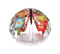 Cuffia da doccia con farfalla musicale, per donne e uomini, regolabile, riutilizzabile, a doppio strato, impermeabile, fodera in EVA, fascia elastica per capelli per tutte le lunghezze di capelli