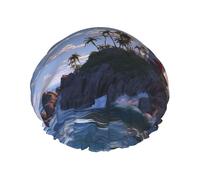 Cuffia da doccia con faro di navigazione, da donna, a doppio strato, spessa, riutilizzabile, impermeabile, con fascia elastica, cappello da doccia lavabile, per uomini e donne, salone spa